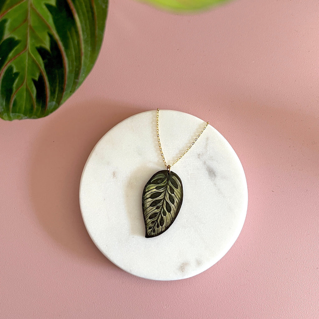 Makoyana Calathea House Plant Wooden Necklace Pendant
