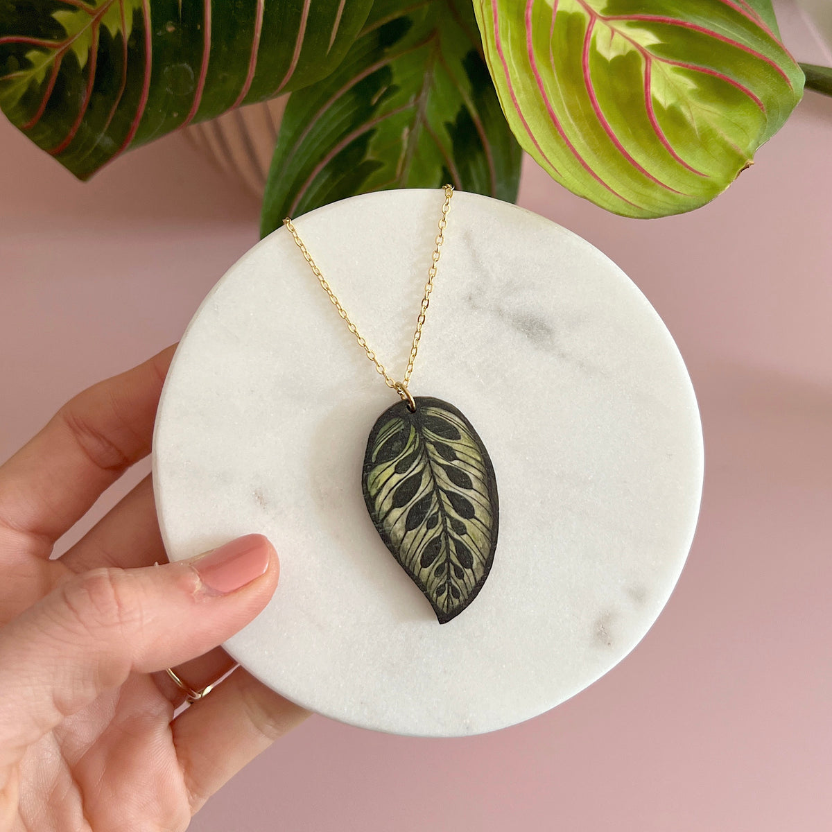 Makoyana Calathea House Plant Wooden Necklace Pendant