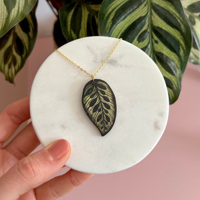 Makoyana Calathea House Plant Wooden Necklace Pendant