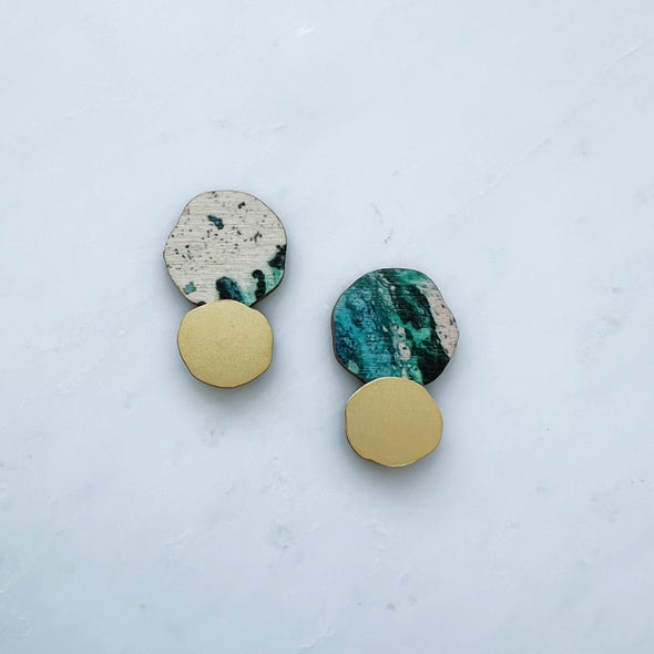 Marble & Gold Circle Studs - Pastel 3