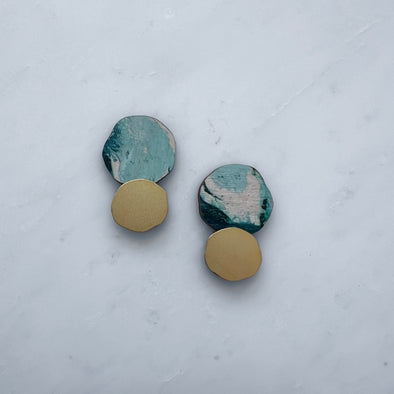 Marble & Gold Circle Studs - Pastel