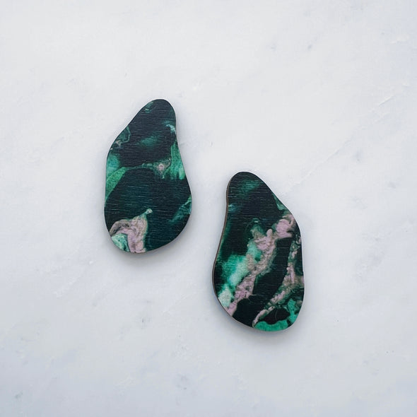 Green & Pink Pebble Stud Earrings