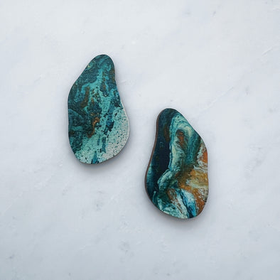 Orange & Teal Pebble Stud Earrings