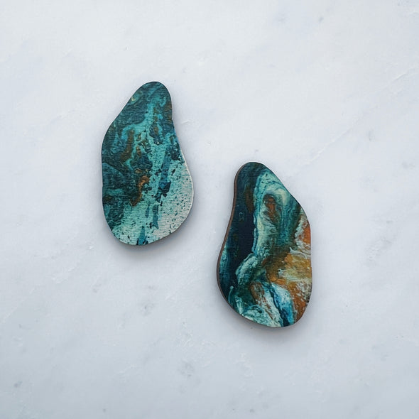 Orange & Teal Pebble Stud Earrings