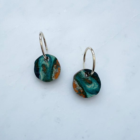 Mini Orange & Teal Circle Hoop Earrings