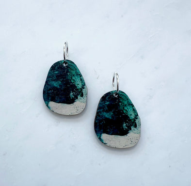 Teal Pebble Hoop Earrings - Silver Hoop