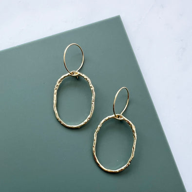 Gold Geometric Oval Hoop Earrings