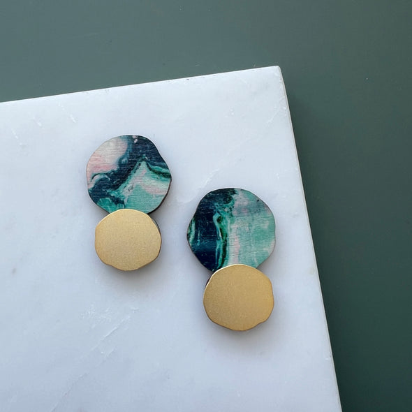 Marble & Gold Circle Studs - Pastel 2