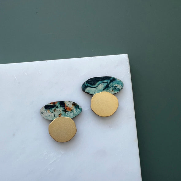 Marble & Gold Pebble Studs - Teal & Orange