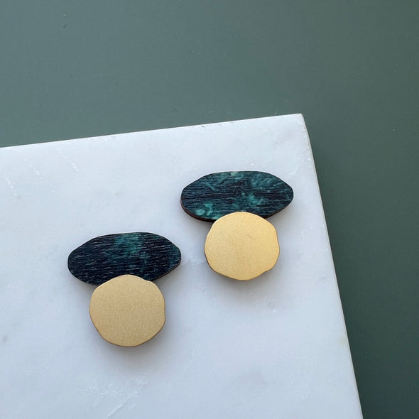 Marble & Gold Pebble Studs - Teal