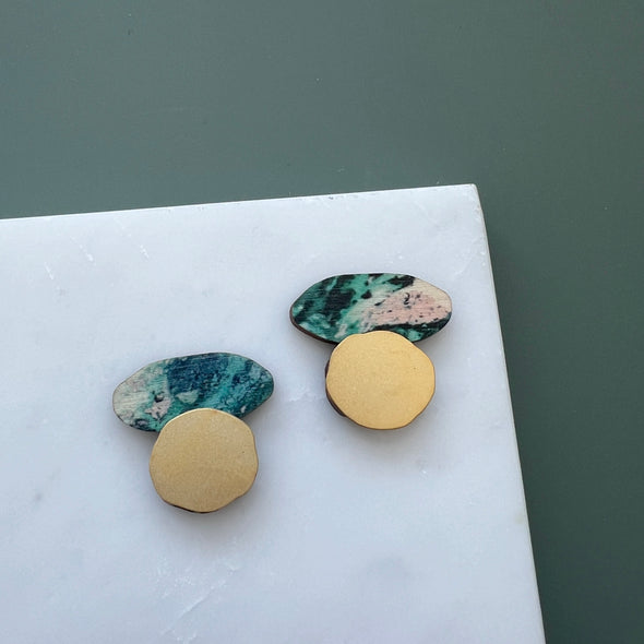 Marble & Gold Pebble Studs - Pastel