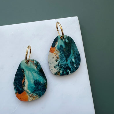 Orange & Teal Pebble Hoop Earrings 2