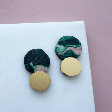 Marble & Gold Circle Studs - Green & Pink