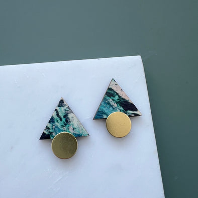 Marble & Gold Triangle Studs - Pastel