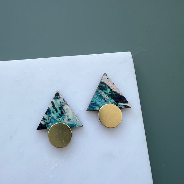 Marble & Gold Triangle Studs - Pastel