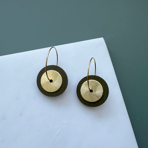 Olive & Gold Disc Hoop Earrings