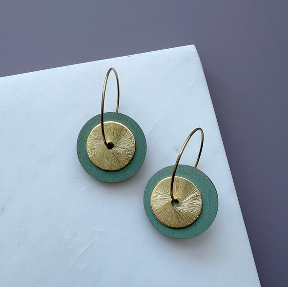 Mint & Gold Disc Hoop Earrings