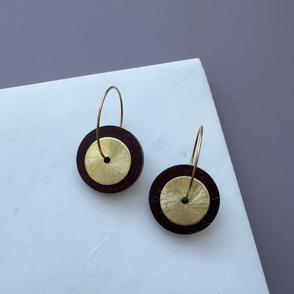 Berry & Gold Disc Hoop Earrings