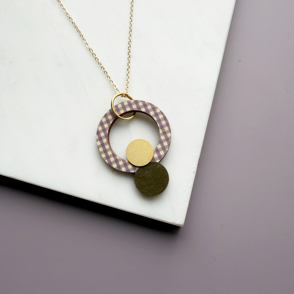 Statement Gingham Double Circle Necklace - 6 Colours