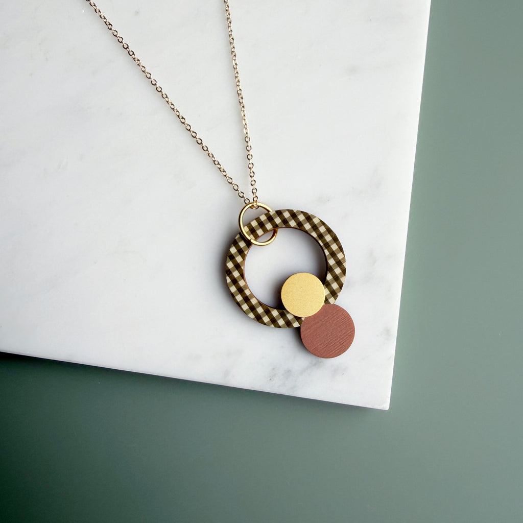 Statement Gingham Double Circle Necklace - 6 Colours