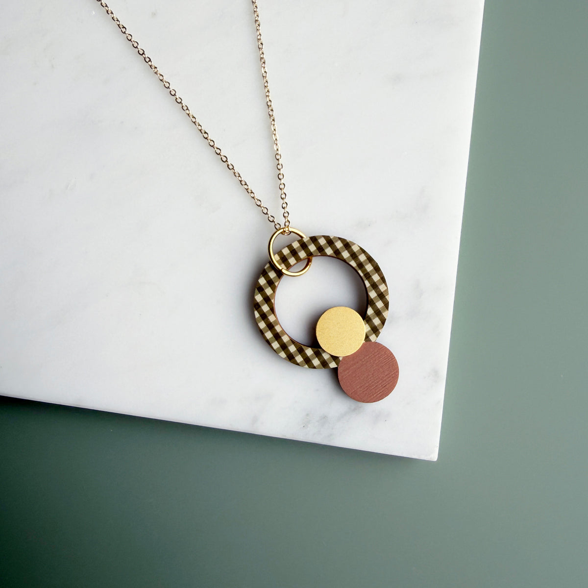 Statement Gingham Double Circle Necklace - 6 Colours