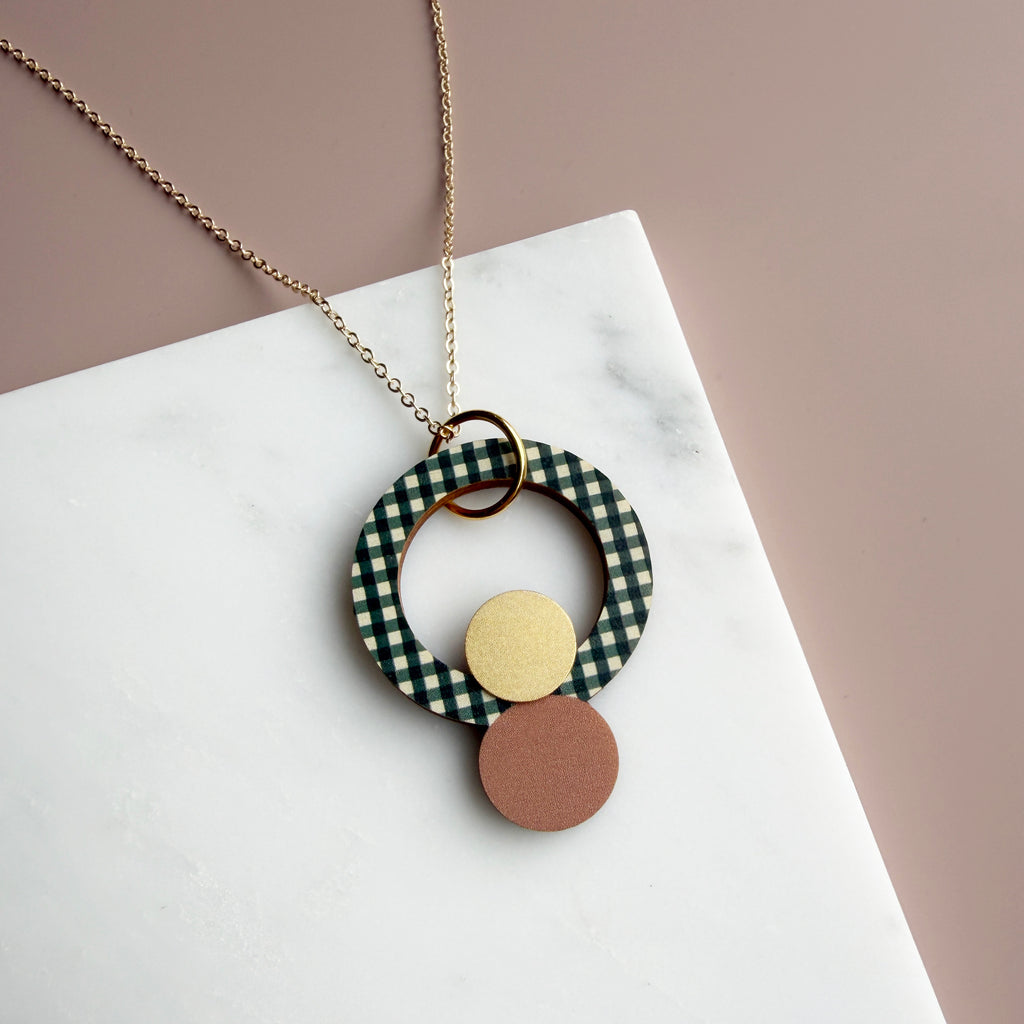 Statement Gingham Double Circle Necklace - 6 Colours