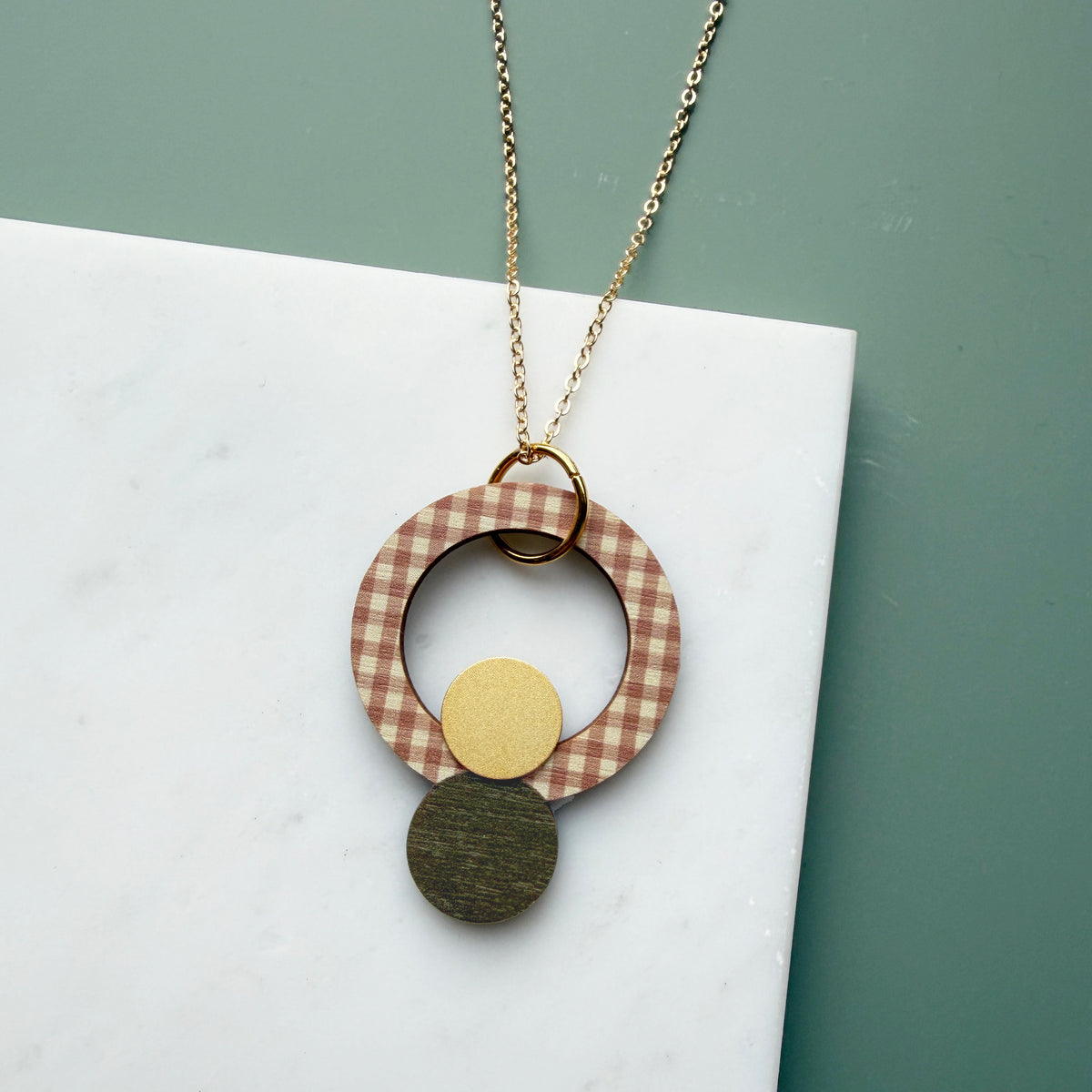 Statement Gingham Double Circle Necklace - 6 Colours