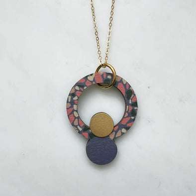 Statement Terrazzo Ring Necklace - Blue & Pink