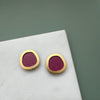 Raspberry Pink & Gold Circle Stud Earrings