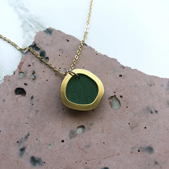 Simple Green & Gold Circle Necklace