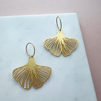 Gold Gingko Leaf Hoop Earrings