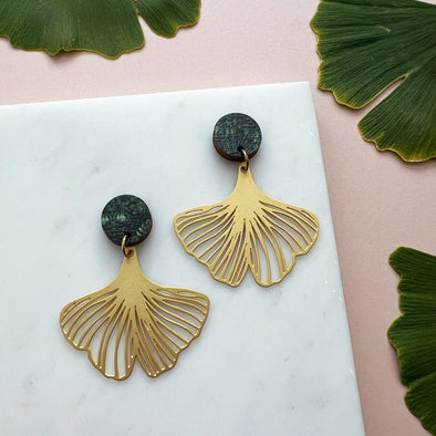 Statement Gold Gingko Drop Earrings