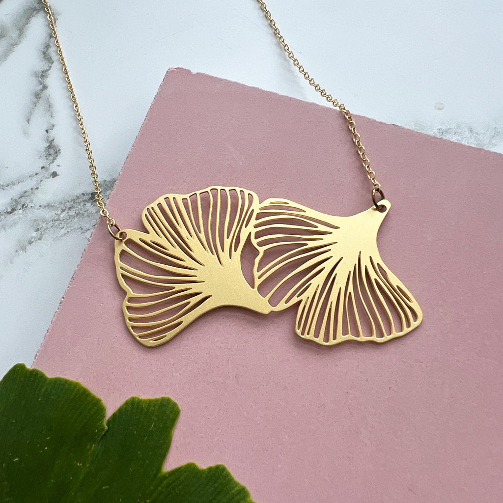 Statement Gold Gingko Leaf Necklace