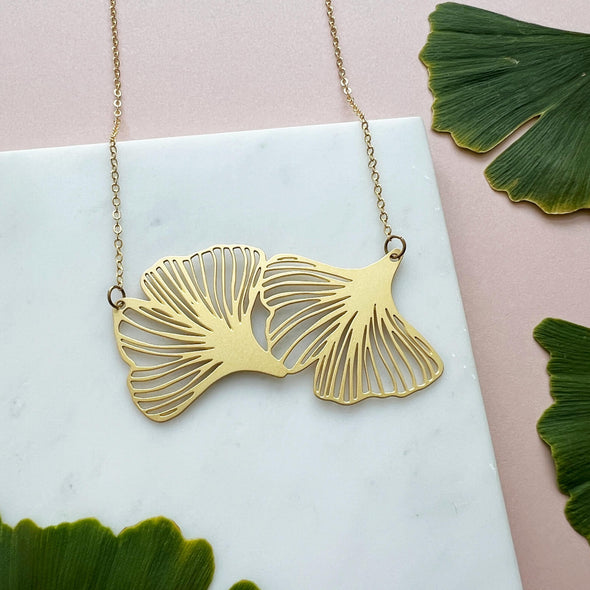 Statement Gold Gingko Leaf Necklace