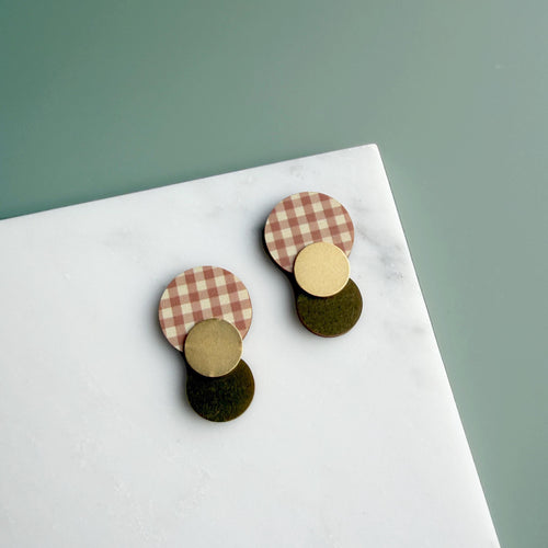 Gingham Geometric Circle Stud Earrings
