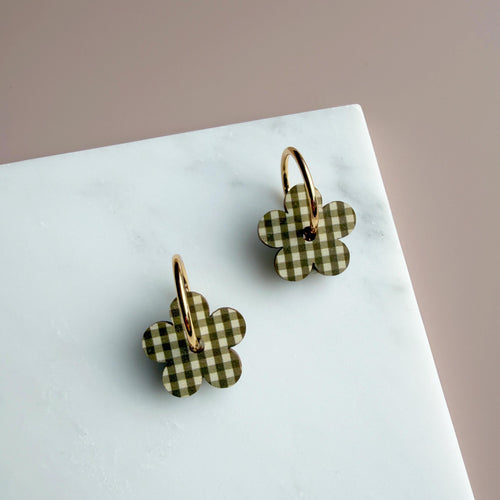 Gingham Daisy Flower Hoop Earrings - 6 colours