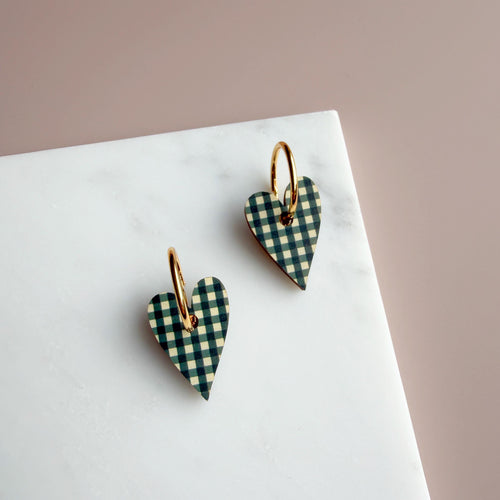 Gingham Heart Hoop Earrings - 6 colours