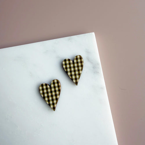 Gingham Heart Stud Earrings - 6 colours
