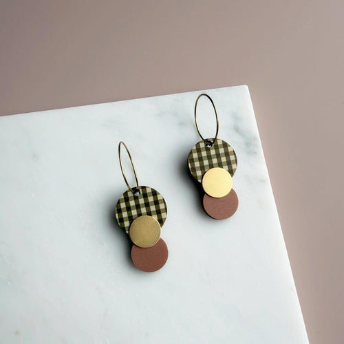 Gingham Geometric Circle Hoop Earrings - 7 Colours