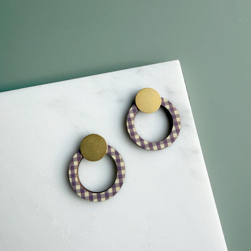 Gingham Ring Stud Earrings - 6 Colours