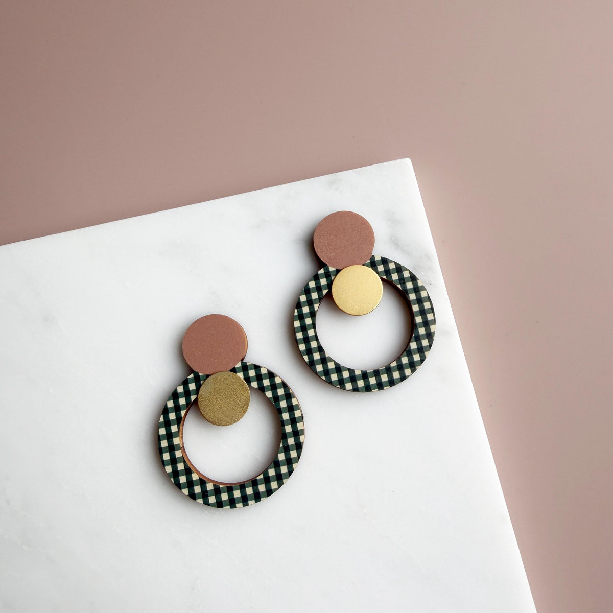 Statement Gingham Circle Stud Earrings - 6 Colours
