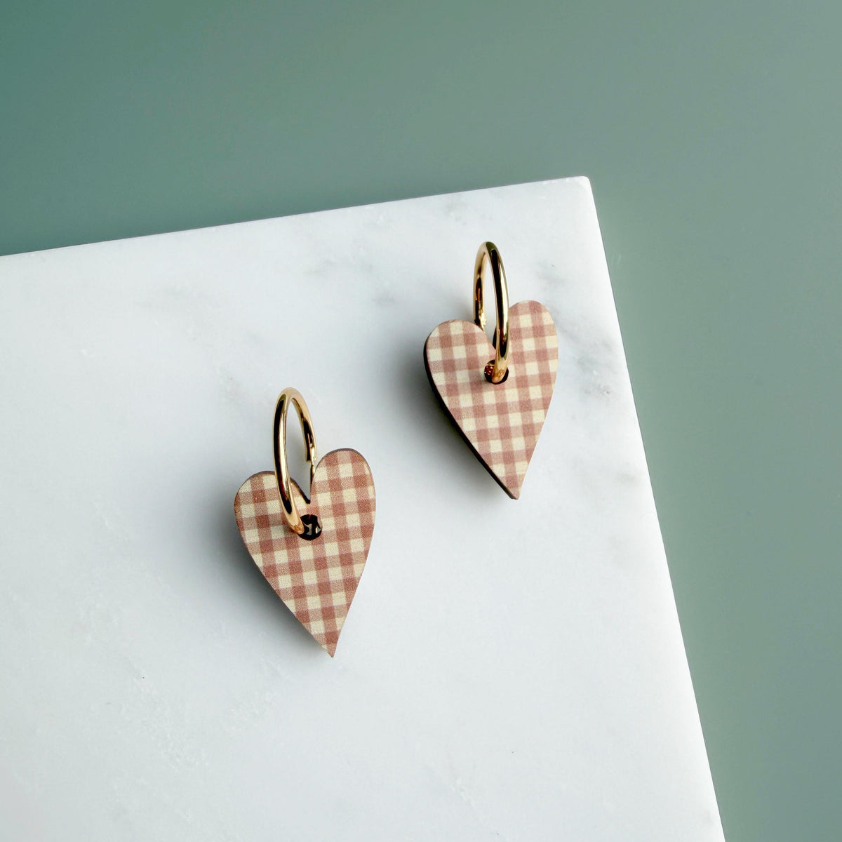 Gingham Heart Hoop Earrings - 6 colours