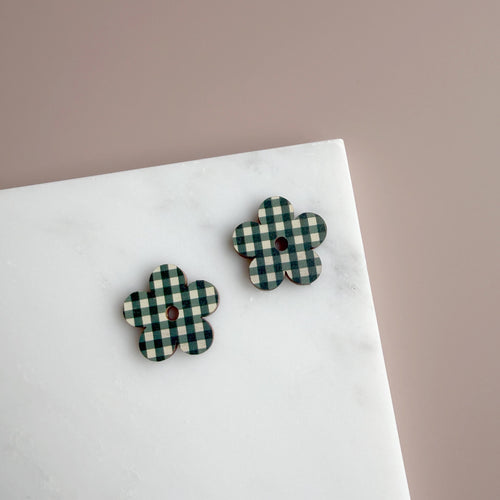 Gingham Daisy Flower Stud Earrings - 6 colours