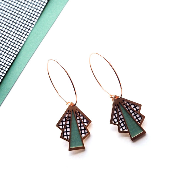 Rose Gold Art Deco Hoop Earrings - Geometric Hoop Earrings