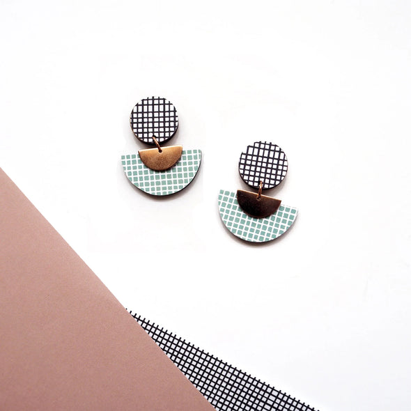 Rose Gold Grid Geometric Drop Earrings