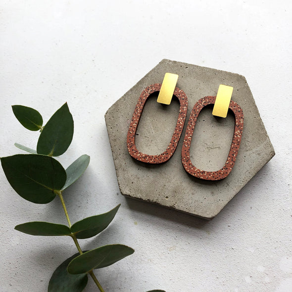 Orange Rectangle Stud Earrings