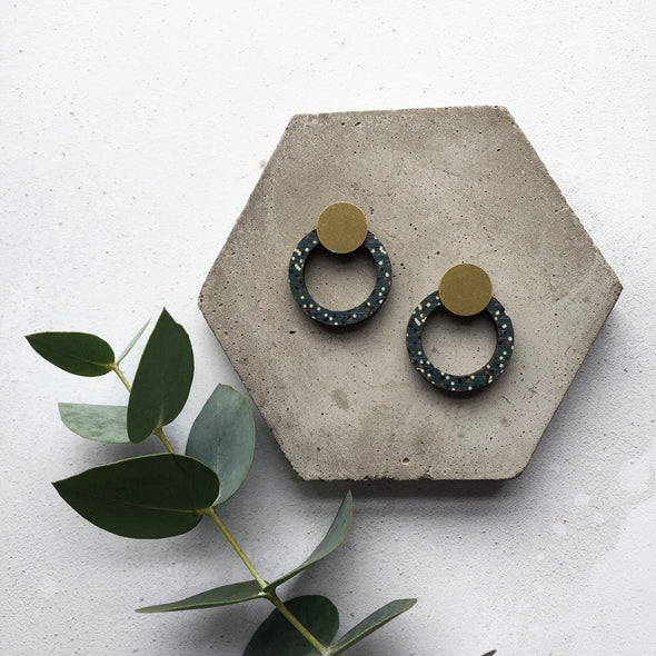 Blue & Brass Minimal Ring Studs