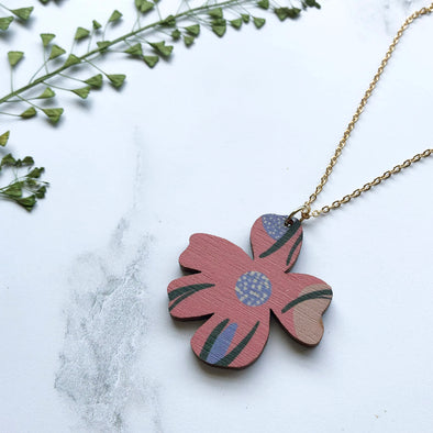 Minimal Pink Flower Pendant Necklace