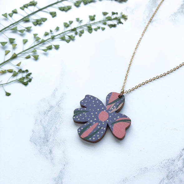 Blue Botanical Pendant - Flower Necklace - Small