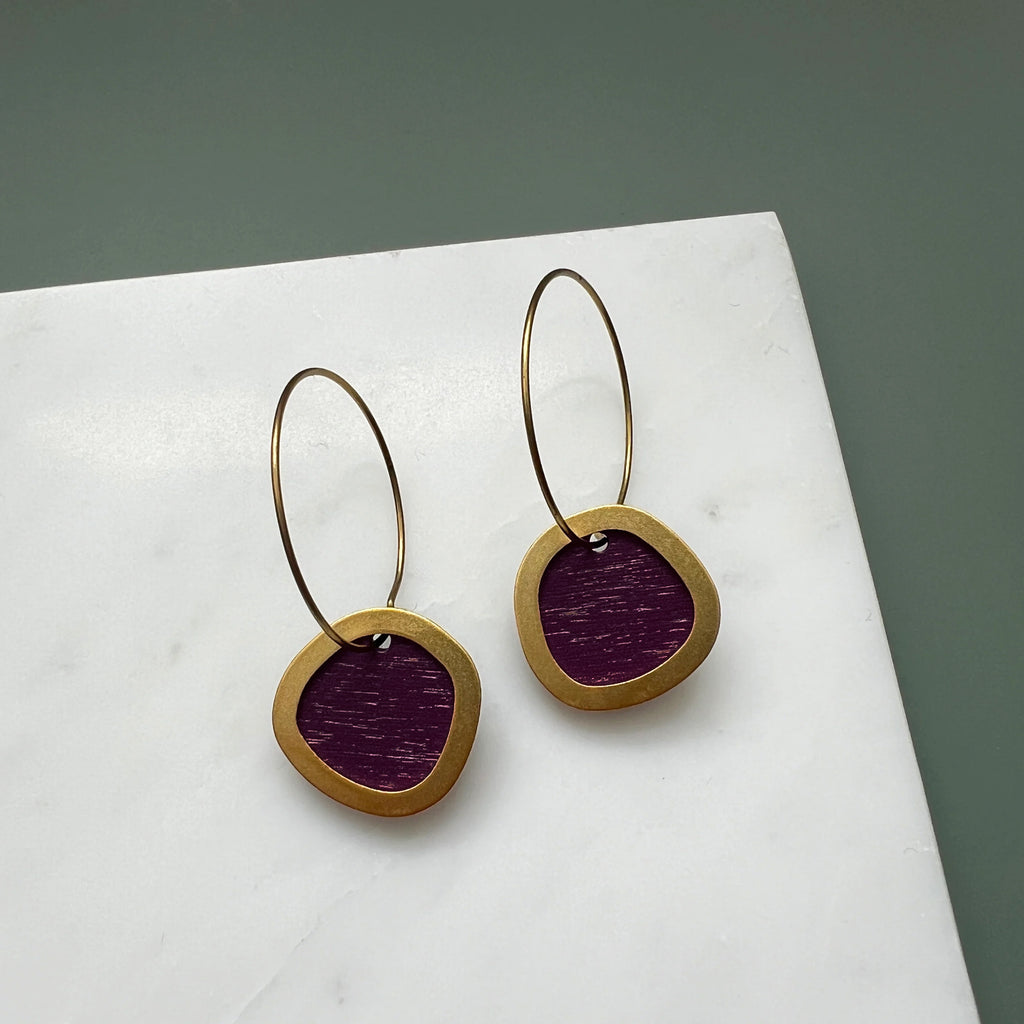 Berry Pruple & Gold Circle Hoop Earrings